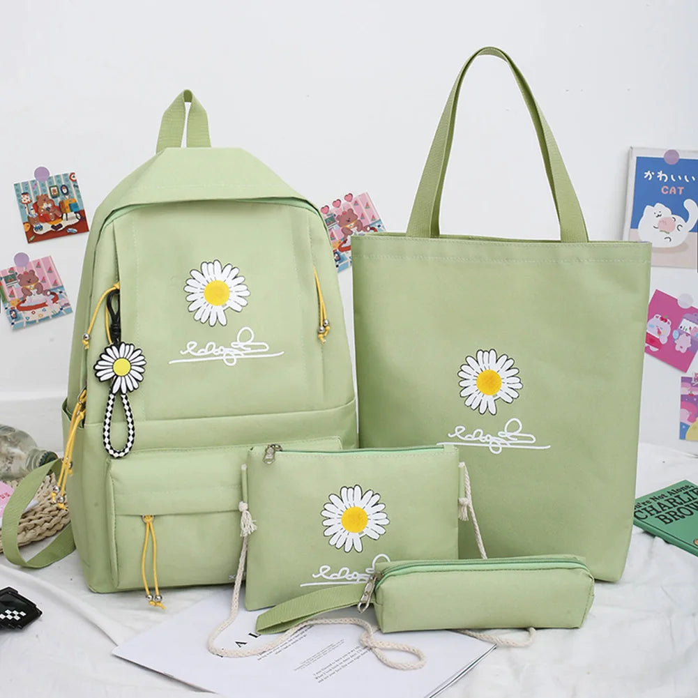 4Pcs/Set Daisy Canvas School Backpacks for Teenage Girls