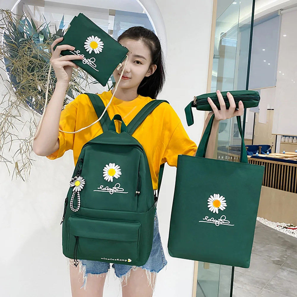4Pcs/Set Daisy Canvas School Backpacks for Teenage Girls