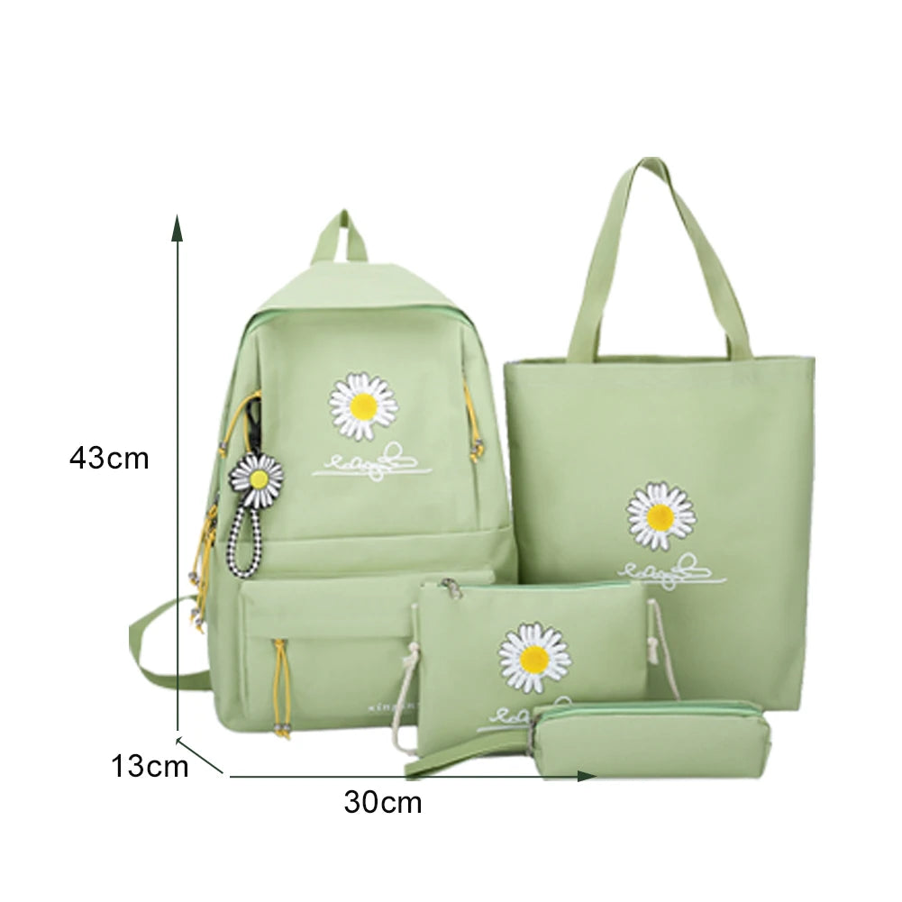 4Pcs/Set Daisy Canvas School Backpacks for Teenage Girls