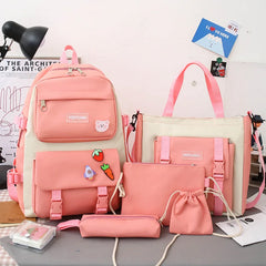 4Pcs Student Canvas Backpack Set Anti Theft Handbags Shoulder Bag School Bags