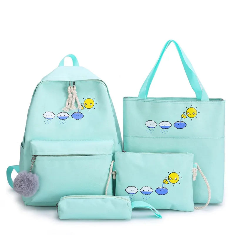 4Pcs School Backpacks for Teen Girls Student Book Bag Kids Mochilas Sac