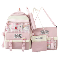 4Pcs Waterproof Nylon Backpack Girl School Bag Lovely Pendant Pin Mini Backpack