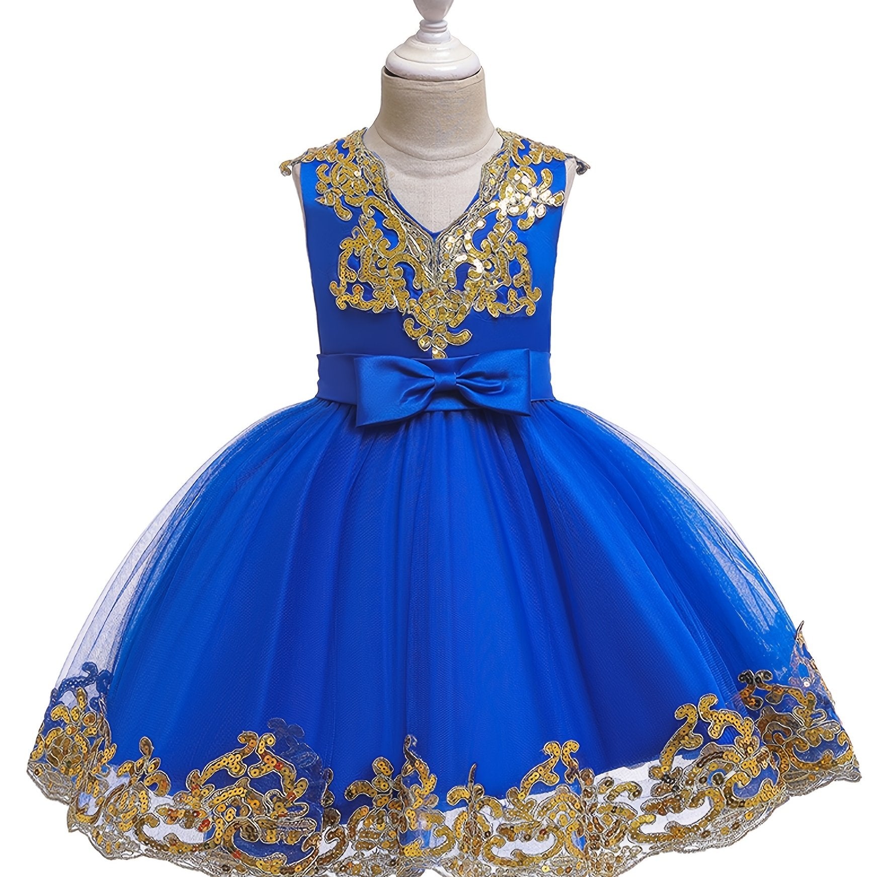 Girls Sequin Embroidery Mesh Princess Dress for Piano Performance Wedding