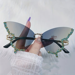 Y2K Rhinestone Butterfly Sunglasses UV400 Sun Shades