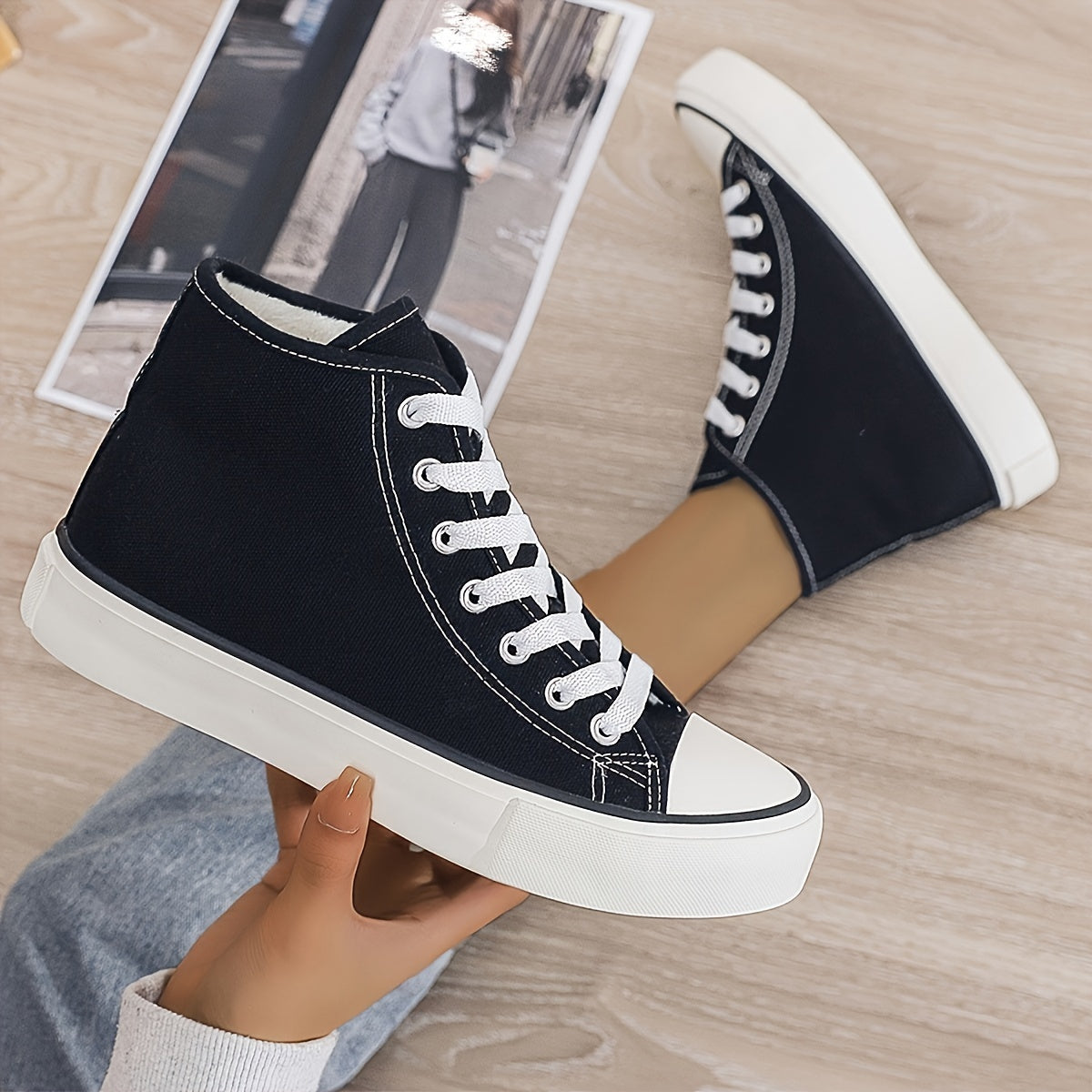 Girls' High Top Plush Lined Skate Shoes Warm Non Slip Sneakers