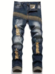 Men's Casual Slim Fit Stretch Denim Jeans with Butterfly Print