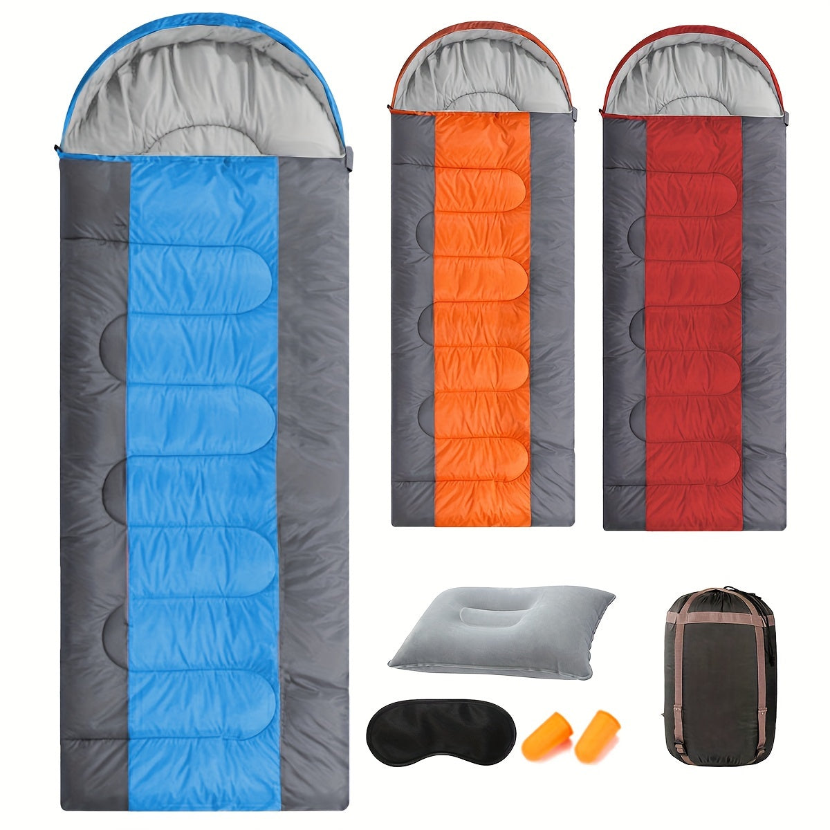 1pc Camping Sleeping Bag Set with Pillow, Eye Mask, Earplugs