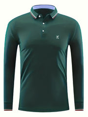 Men's Casual Long Sleeve Lightweight Polo Shirt