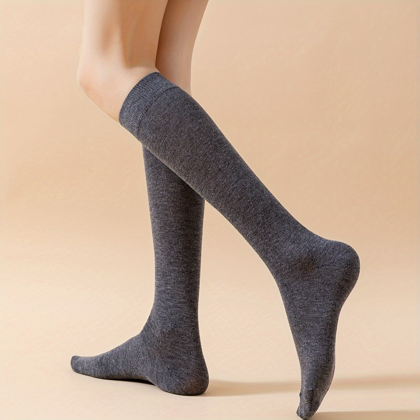 5 Pairs Plus Size Preppy Calf Socks Set Women's Plus Solid