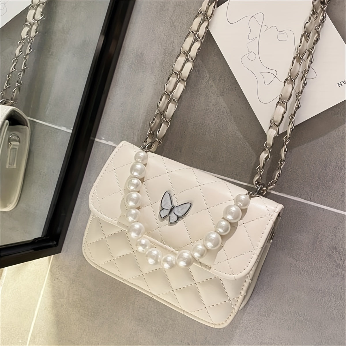 Faux Pearl Small Square Messenger Bag