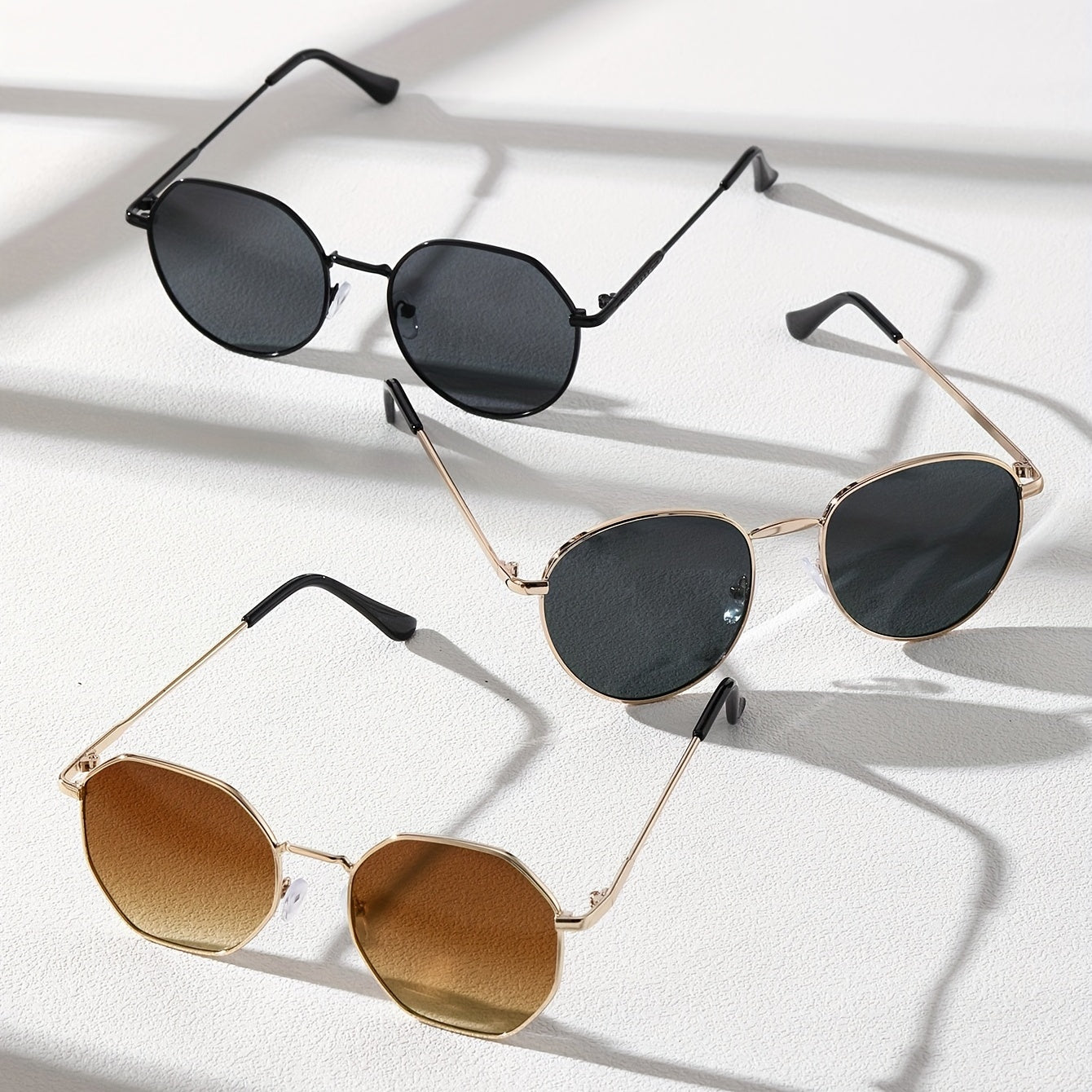 3 Pairs Round Frame Men's Casual Sunglasses