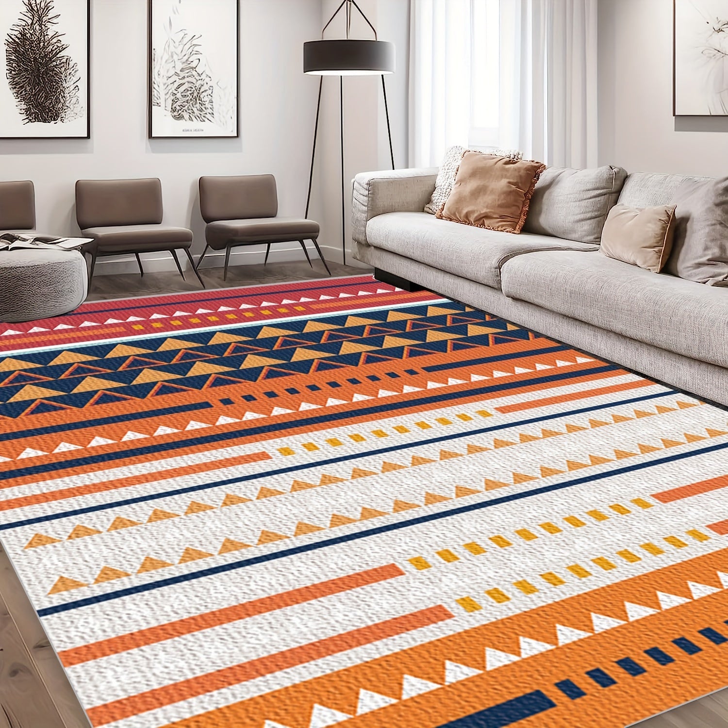 Boho Geometric Anti Fatigue Kitchen Rugs Soft Faux Sheepskin Mat