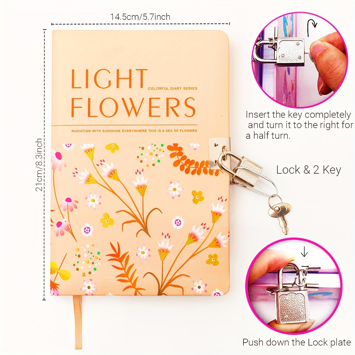 160 Pages Lockable Diary For Teenagers A5 Flower Journal Gift