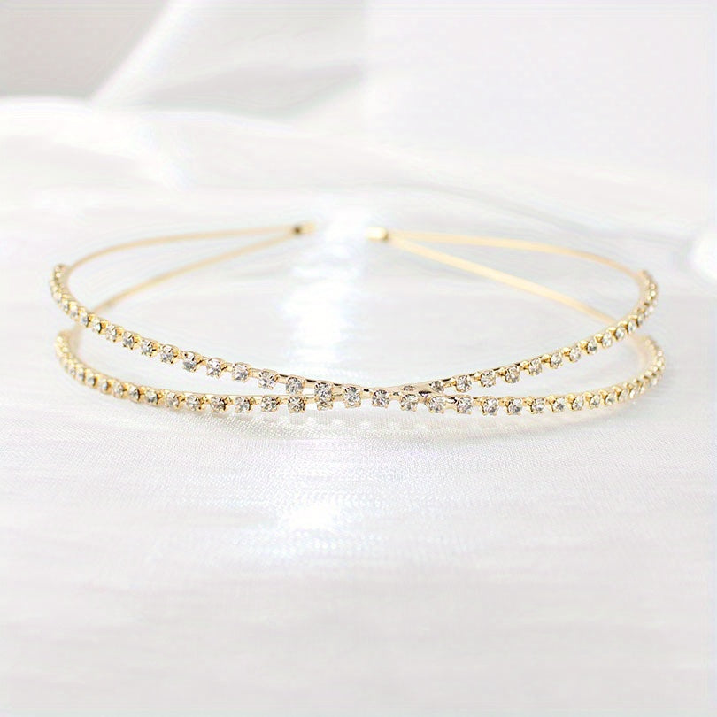 Crossed Rhinestone Headband Skinny Headdress Hair Band for Wedding