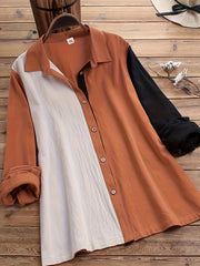  Colorblock Long Sleeve Button Up Tunic Shirt