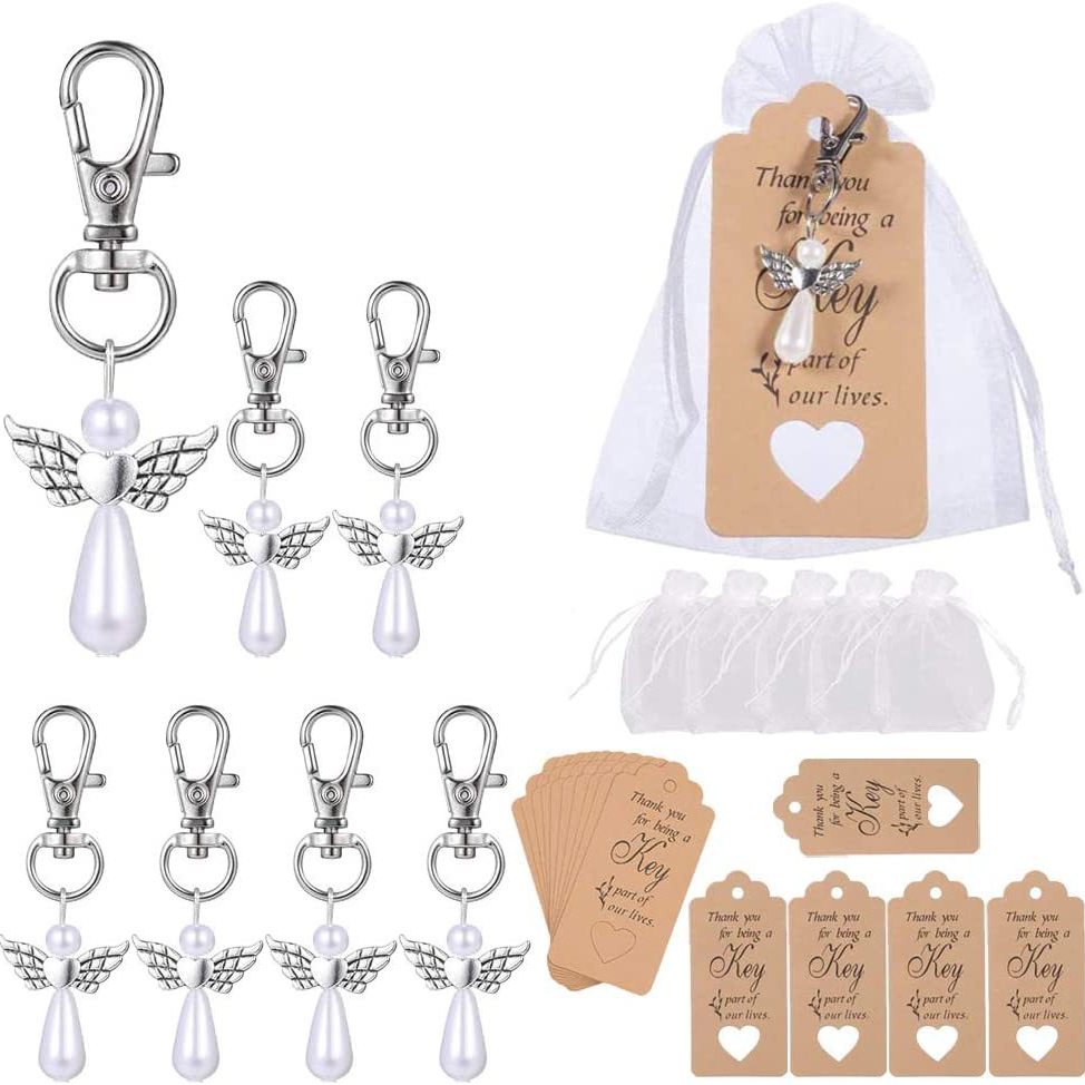 10pcs Angel Wings Keychain With Thank You Tags And Drawstring Bag