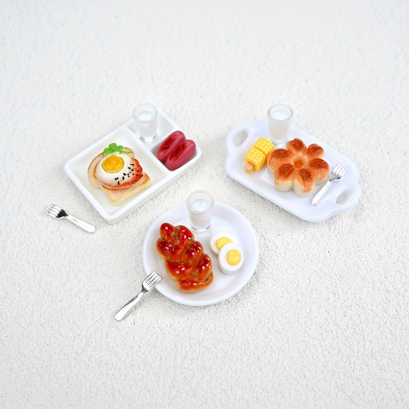 Dollhouse Breakfast Scene with Bread Pastries and Platter