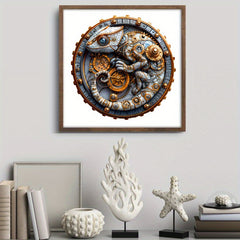 Steampunk Chameleon Wooden Puzzle with Golden Gears