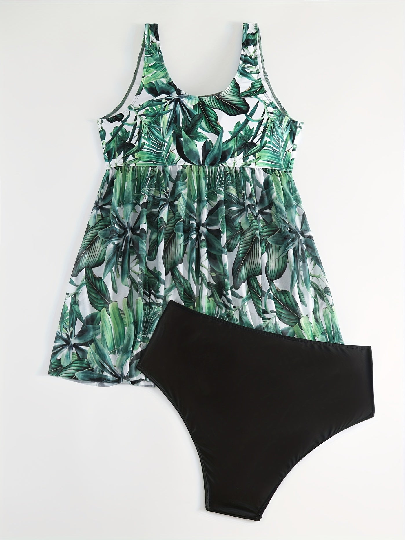  Vacay Tankini Set Women's Plus Tropical Print Round Neck