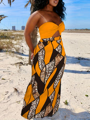  Colorblock Leopard & Paisley Print Tube Dress