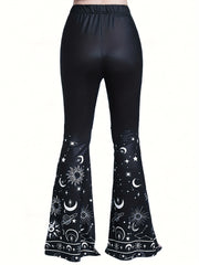 Women's Plus Sun & Moon Print Flared Leg Trousers