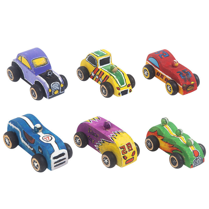 6pcs Wooden Car Truck DIY Graffiti Kit Creative Set