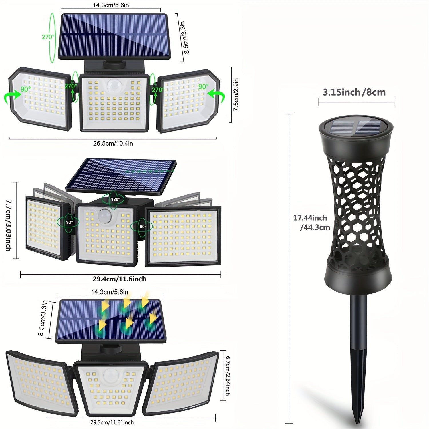Outdoor Solar Wall Lights 3000LM Motion Sensor Waterproof Rotatable