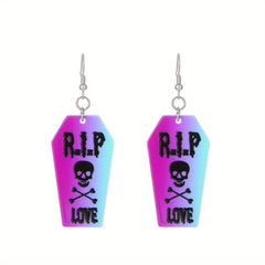Heart Skull Bat Halloween Dangle Earrings Goth Style Ghost Ornaments