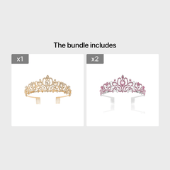 Pink Crystal Tiara Crown Women Girls With Combs