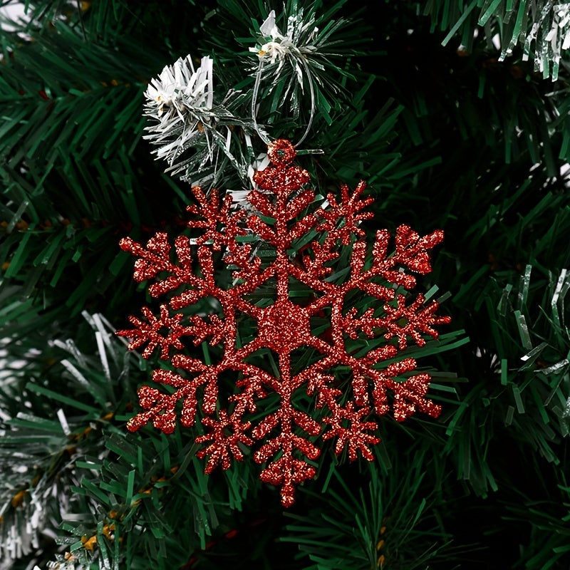 9pcs Snowflake Christmas Tree Decoration Red Pendant Party Supply
