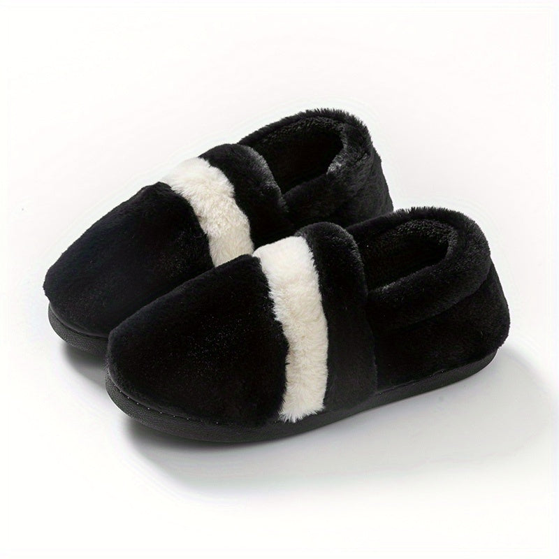 Colorblock Warm Home Slippers Slip On Round Toe Low Non slip Fluffy Soft Shoes