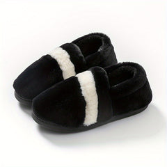 Colorblock Warm Home Slippers Slip On Round Toe Low Non slip Fluffy Soft Shoes