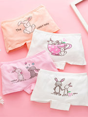 4pcs Girls Rabbit Print Stretch Shortie Brief Soft Cotton Underwear