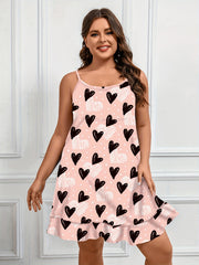  Graffiti Heart Print Ruffle Trim Sleep Dress