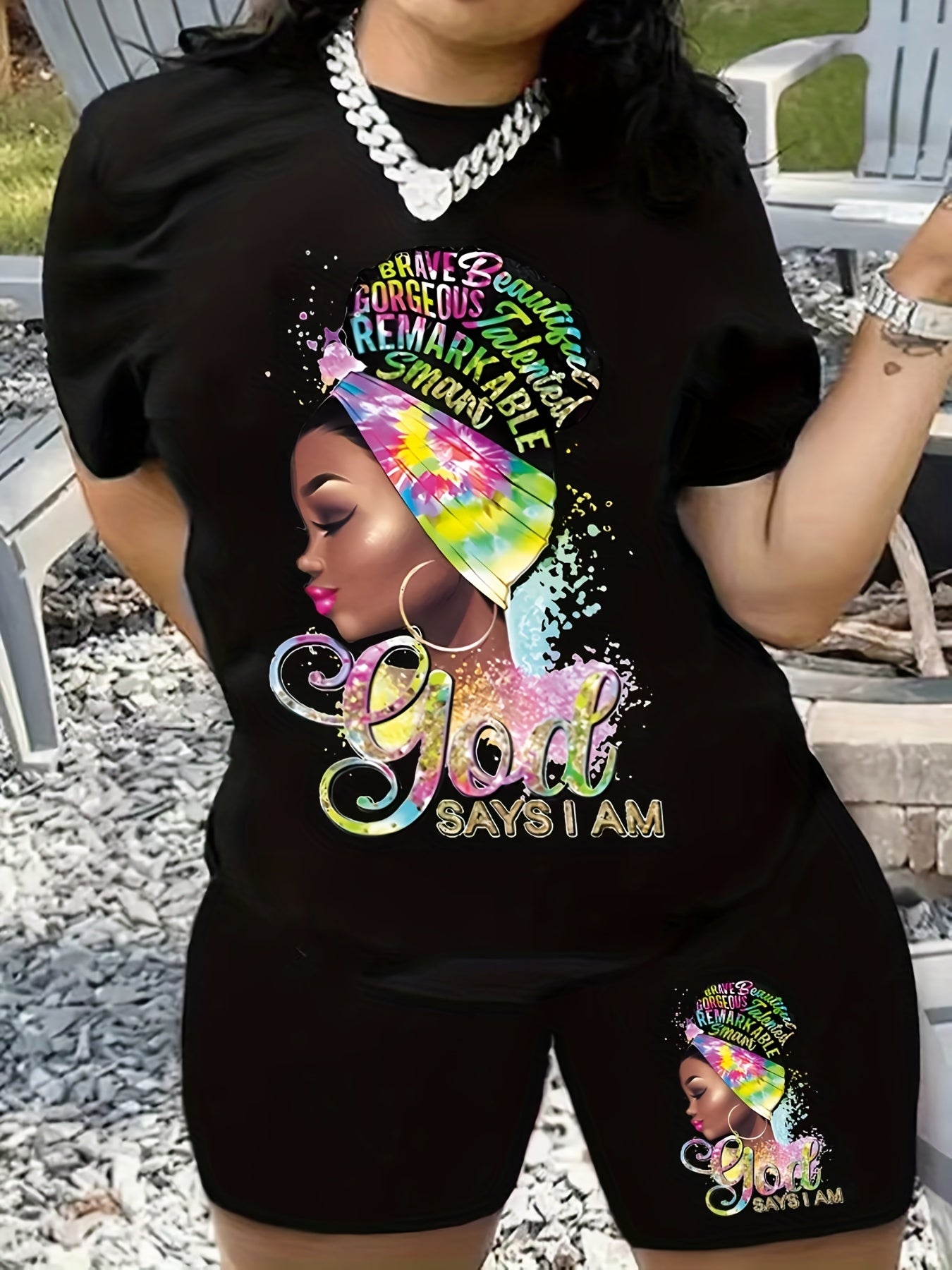  Casual Two Piece Set Women's Cartoon Print Top & Shorts