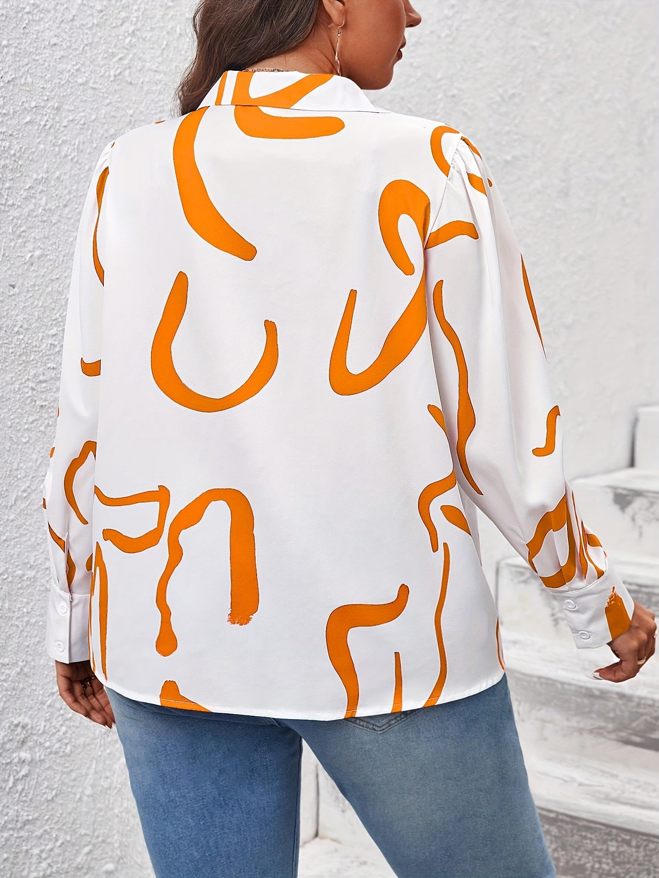  Graffiti Print Long Sleeve Button Up Collar Shirt