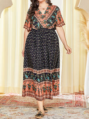  Paisley Floral Print V Neck Maxi Kaftan Dress