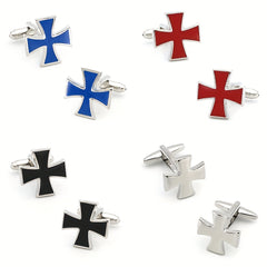 French Painted Cross Cufflinks Four Colors, Men's & Women's Jewelry Gift