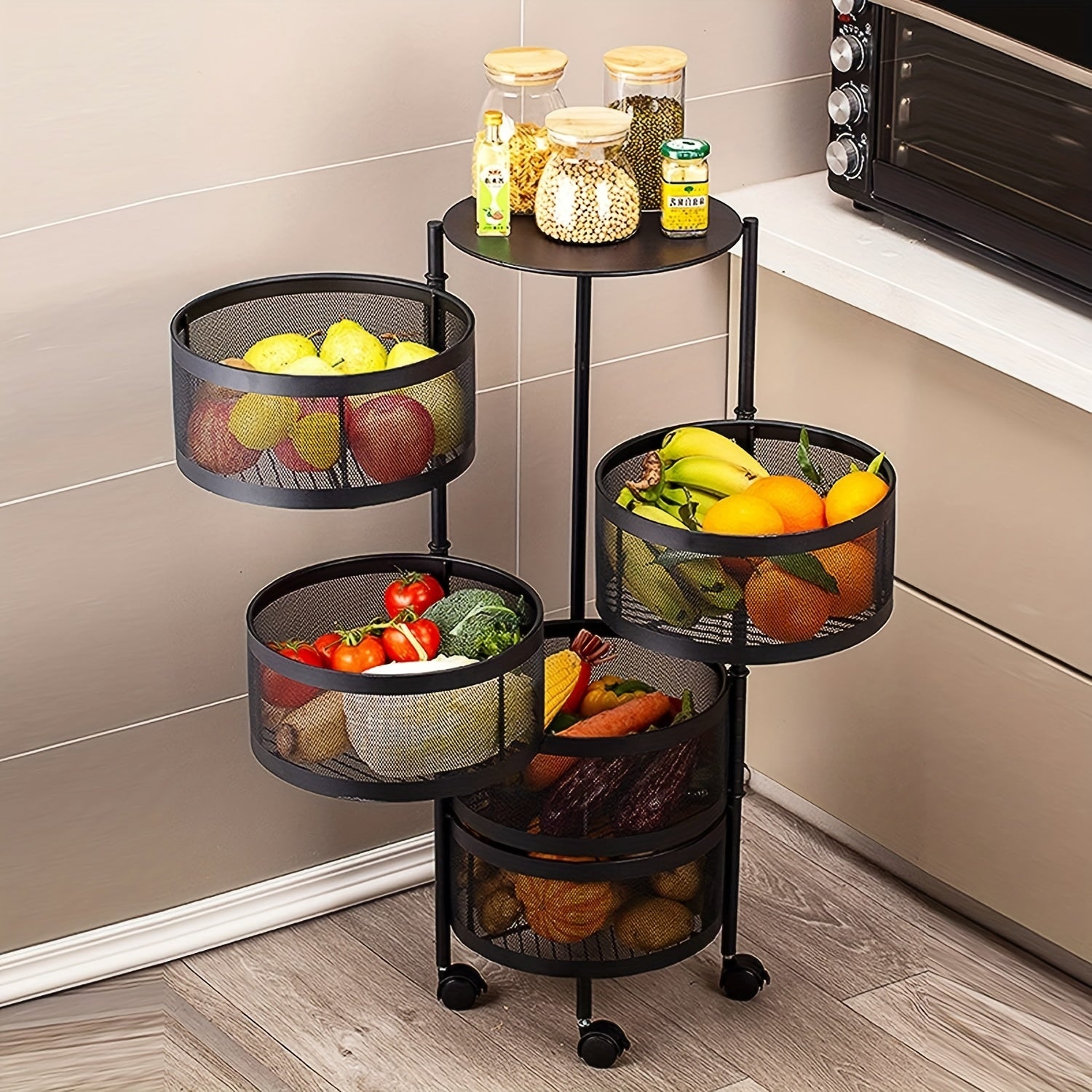3-layer Rotating Storage Rack Floor Standing Shelf Utility Organizer Cart