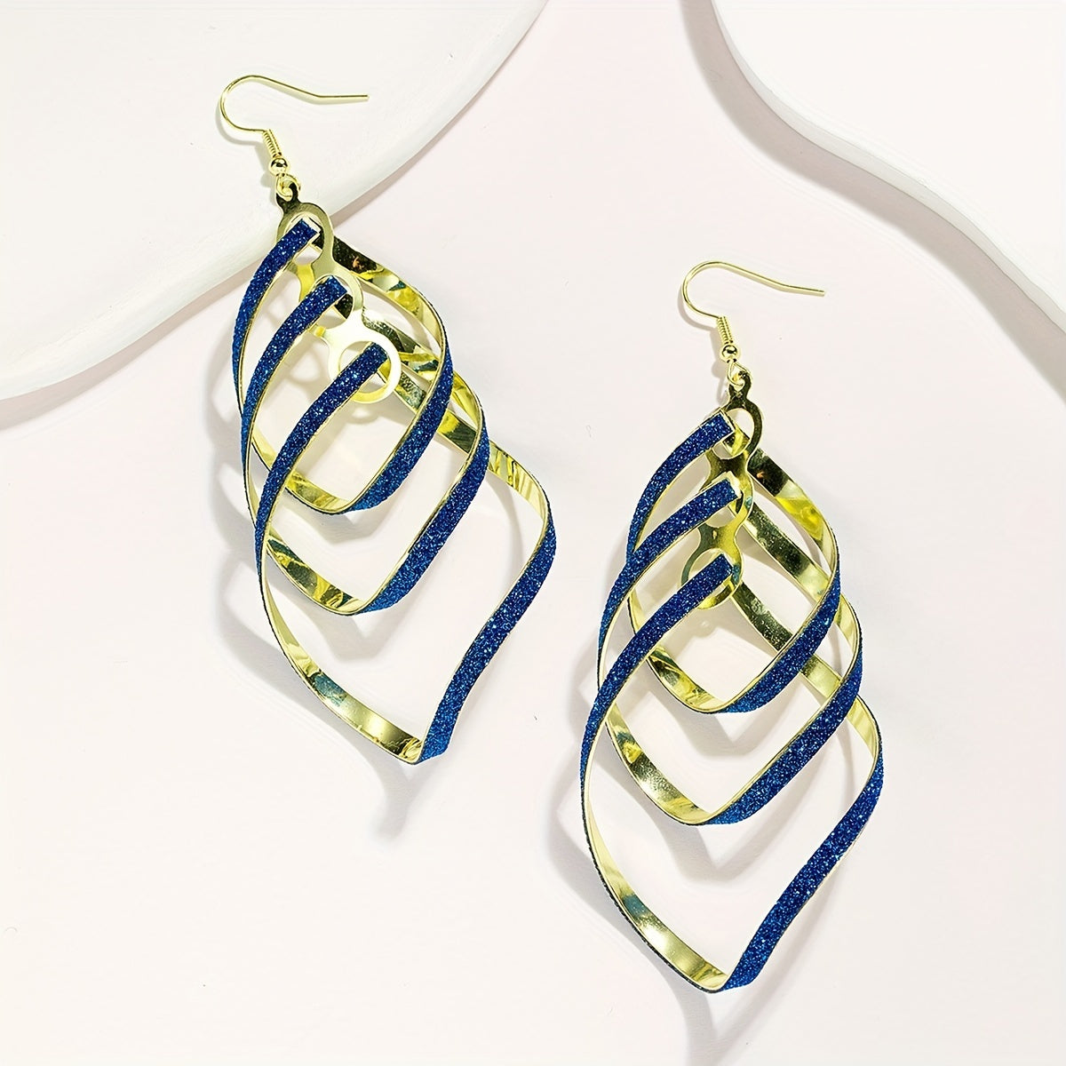 Metal Layered Swirling Geometric Earrings Long Pendant Hook Earrings