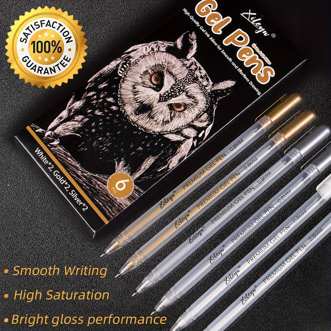 3 Gel Pen Set Silver Nibs 0.8mm & 1mm Drawing Sketching Illustrating