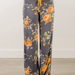 Floral Print High Rise Drawstring Long Pants Plus Size