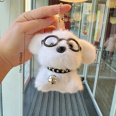 2pcs Puppy Glasses Plush Keychain Charm Soft Fluffy Ears & Expressive Eyes