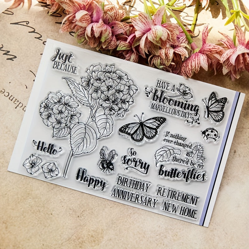 Butterflies Flowers Pattern Silicone Stamp DIY Scrapbook Photo Card Decor
