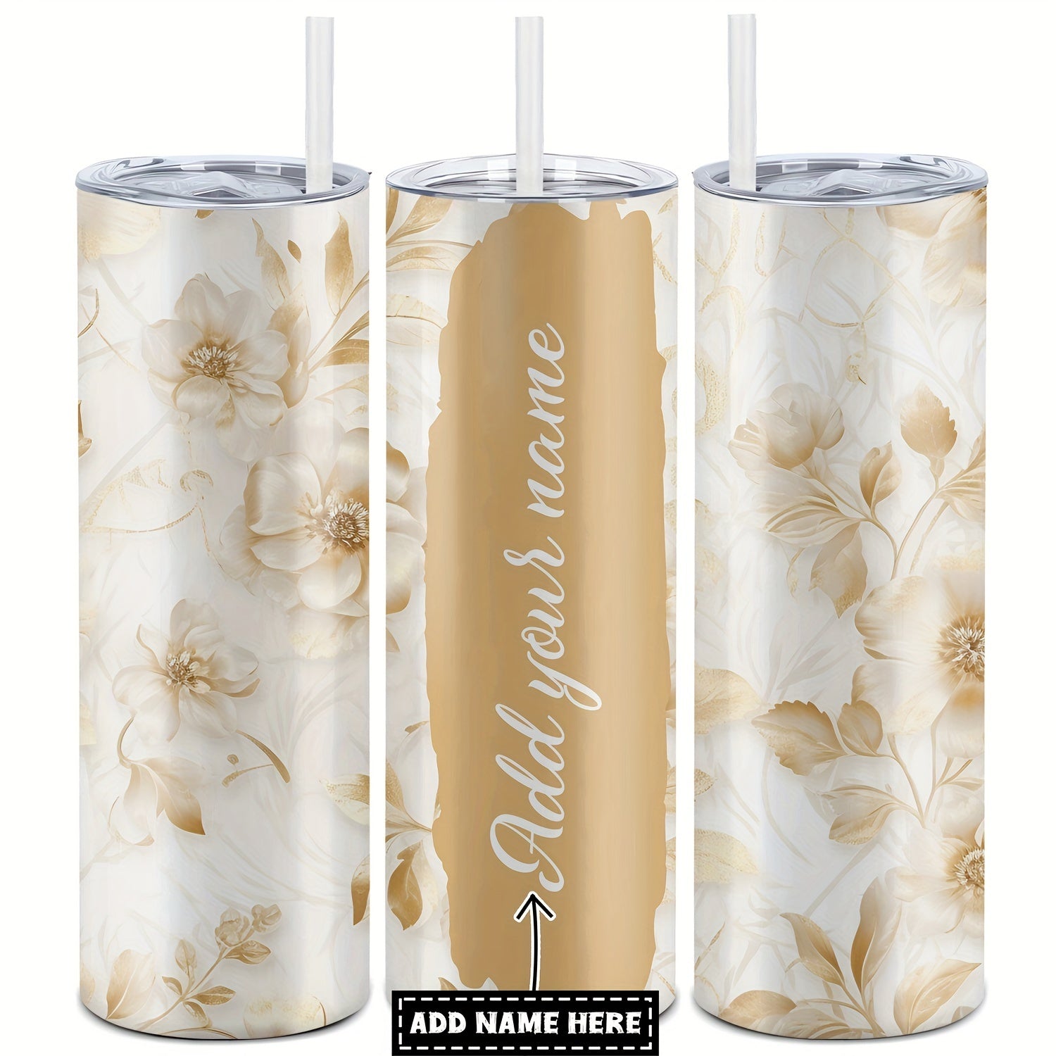 Custom Name Floral Print 20oz Stainless Steel Tumbler