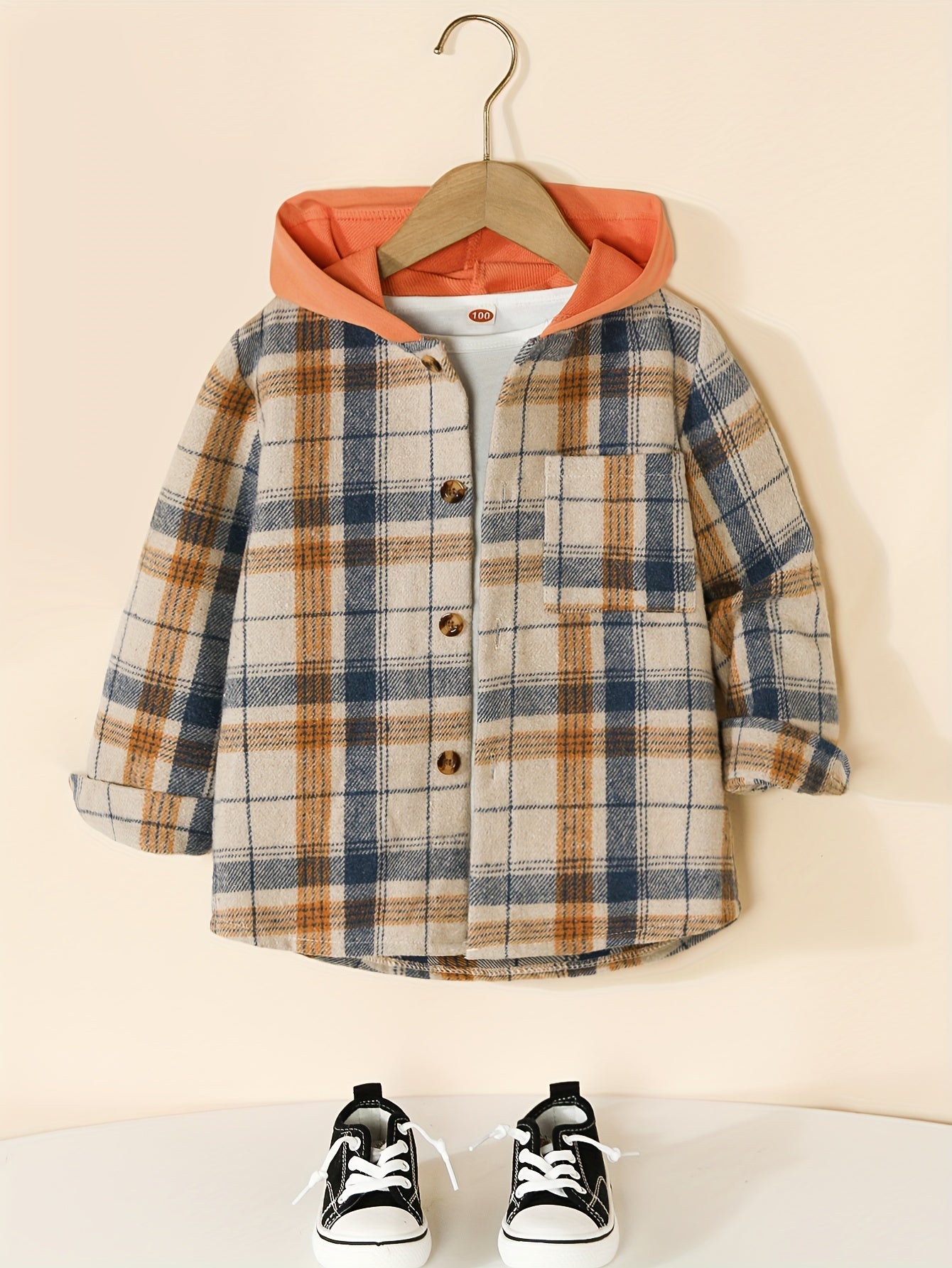 Boy's Plaid Hooded Button Up Shirt