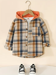 Boy's Plaid Hooded Button Up Shirt