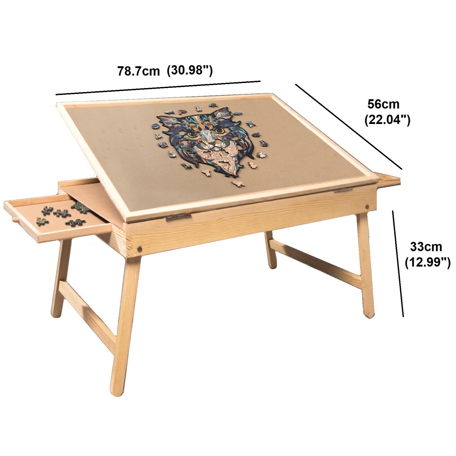 Adjustable Jigsaw Puzzle Table Easel with Folding Legs and 2 Drawers