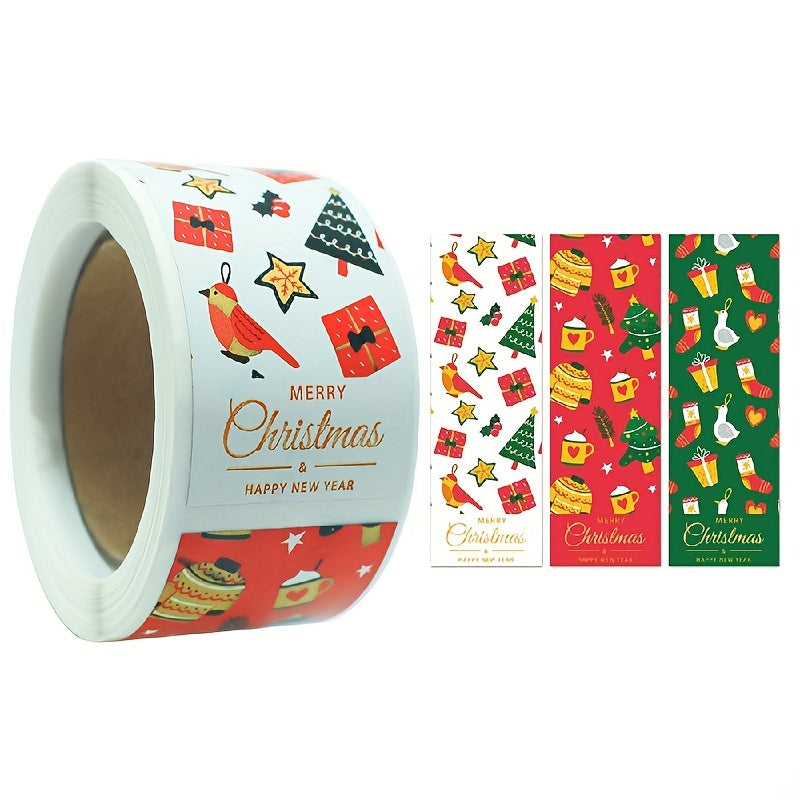 100 Roll Christmas Stickers Square Pattern Gift Packaging Sealing & Decoration