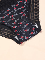  Sexy Lace Underwear Set 3pcs Letter High Stretch Panty